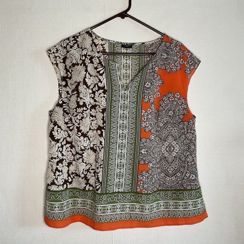 Talbots Women's Paisley Sleeveless Career Work Office‎ Sateen Blouse Size 1X